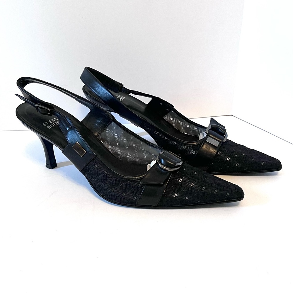 Stuart Weitzman Janet Black Mesh And Leather Slin… - image 4